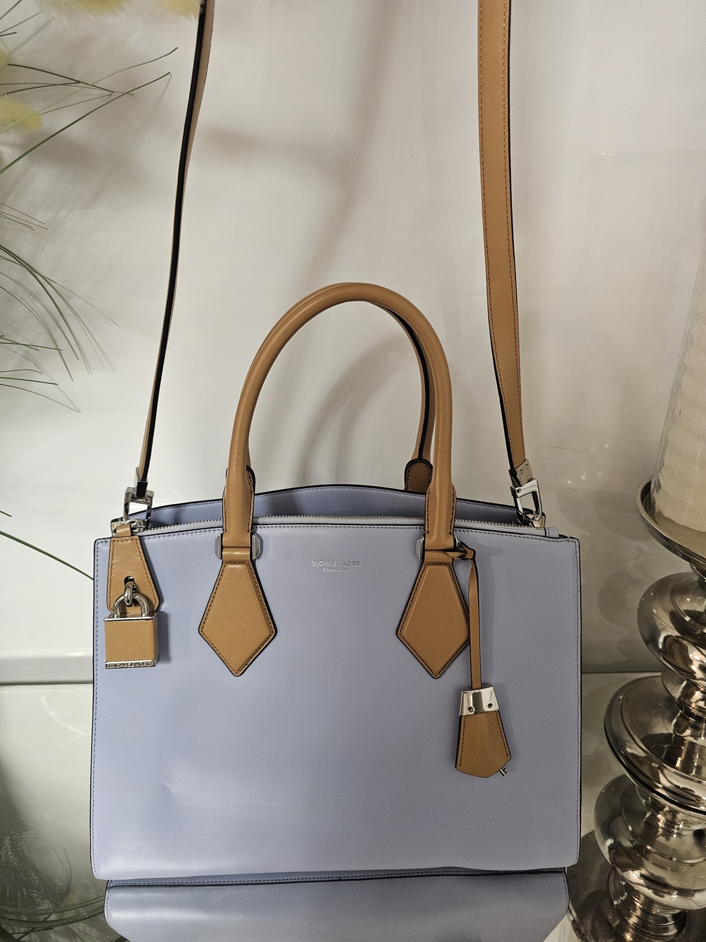 Michael Kors Collection Casey Satchel Lavender and Tan Leather